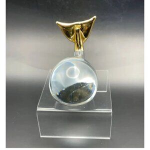 Art Glass Whale Figurine Paperweight Clear With Gold Trim Overlay 2.5 in Tall